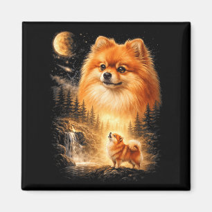 Zwergspitz Heult zum Mond Vintage Mystisch Magnet
