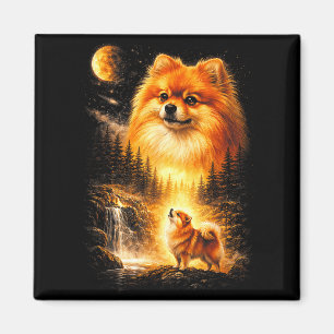 Zwergspitz Heult zum Mond Vintage Mystisch Magnet