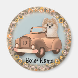 Zwergspitz Hund fährt Auto Magnet