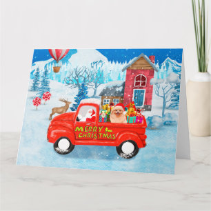 Zwergspitz-Hund-Weihnachtslieferwagen-Schnee Karte