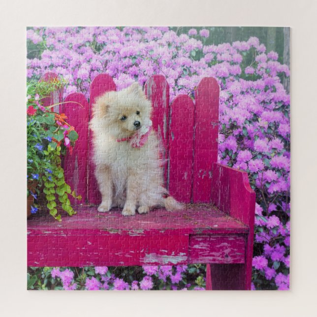 Zwergspitz Hunde Blumen Floral Puzzle (Vertikal)