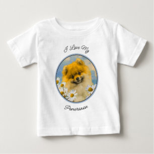 Zwergspitz in Gänseblümchen Malerei - Originale Hu Baby T-shirt