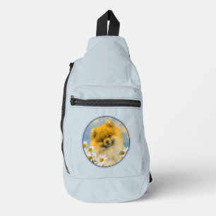 Zwergspitz in Gänseblümchen Malerei Originale Hund Crossbody Bag