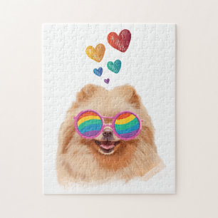 Zwergspitz mit Herzen Valentinstag Puzzle