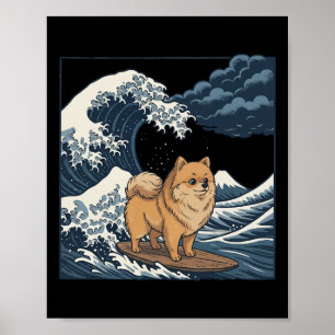 Zwergspitz surft auf japanischer Welle _1 Poster