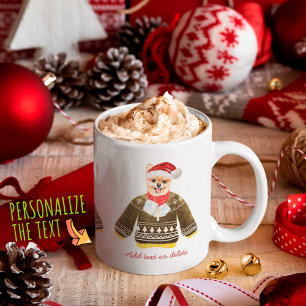 Zwergspitz trägt hässlichen Pullover Weihnachten H Kaffeetasse