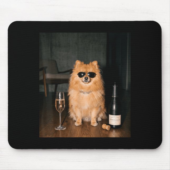 Zwergspitz trinkt Champagner Lustiger Vatertag Mousepad (Vorne)