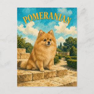 Zwergspitz, Vintage Wasserfarben-Hundekunst Postkarte