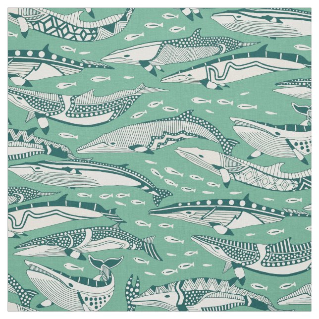 Zwergwale dunkles Teal-Peppermint Stoff (Muster)