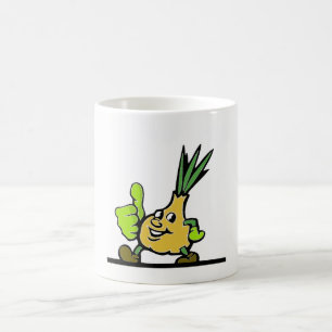 Zwiebel mit Daumen hoch Kaffeetasse