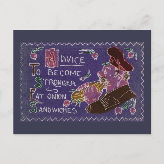 Zwiebelbrote machen gesundes Essen Vintag Postkarte (Vorderseite)
