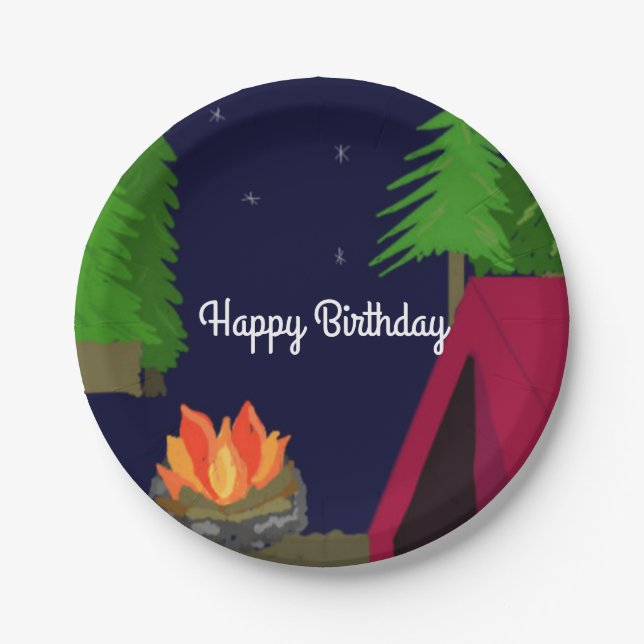 Zwielicht-Campingplatz Geburtstag Pappteller (Vorderseite)