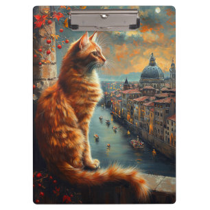 Zwielicht in Venedig Rote Katze an einem Kanal Klemmbrett