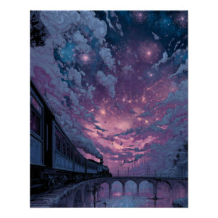Zwielichtbrücke unter dem sternenklaren Himmel Tra Poster
