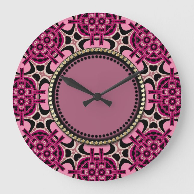 Zwilling beleuchtet Pink-geometrische Große Wanduhr (Vorderseite)