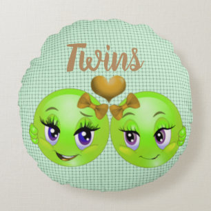 Zwilling-Emoji-Mädchen Rundes Kissen