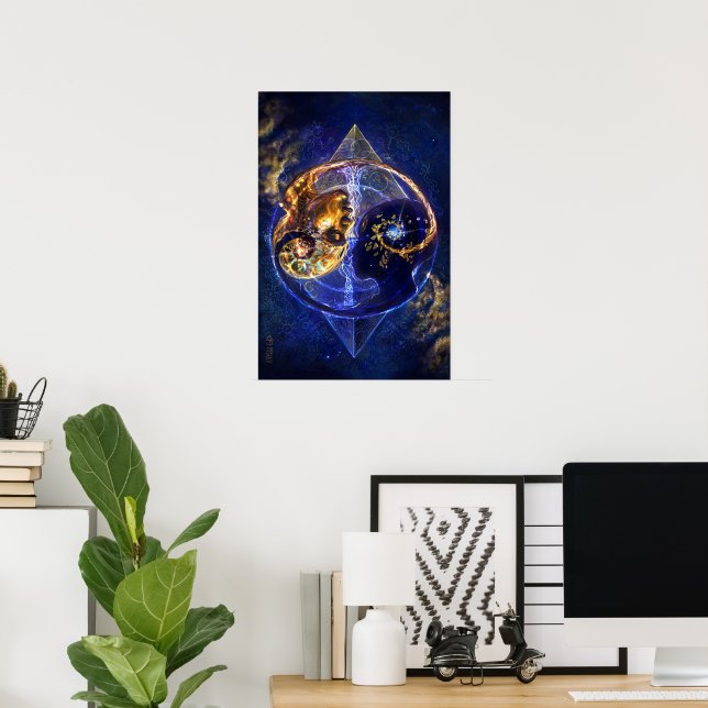Zwilling-Flamme - Yin-Yang-Gleichgewichtskunstwerk Poster (Heimbüro)