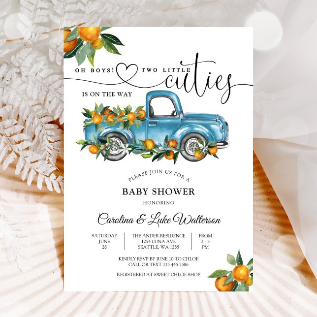 Zwilling Jungen Süße Babyparty Einladung (Von Creator hochgeladen)