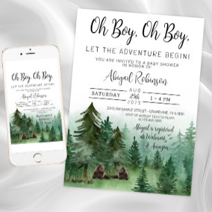 Zwilling Jungen Wald Bär Oh Junge Baby Shower Einladung