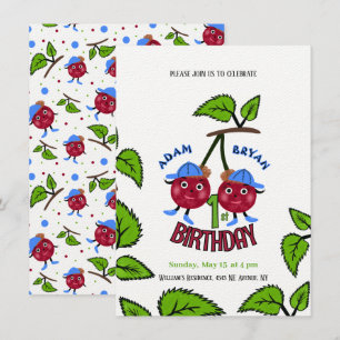 Zwilling Kirschen Jungen Einladung