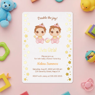 Zwilling Mädchen Baby Shower Folieneinladung