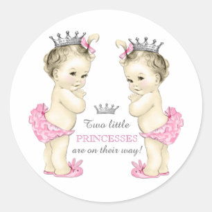 Zwilling Mädchen Baby Shower Runder Aufkleber