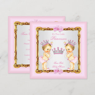 Zwilling Mädchen Prinzessin Baby Shower Gold Pink Einladung