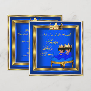 Zwilling Prinz Baby Shower Königlich Blau Gold Jun Einladung