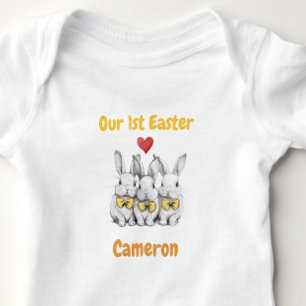Zwillinge 1. Oster-Outfit, Hasen, Personalisiert  Baby Strampler
