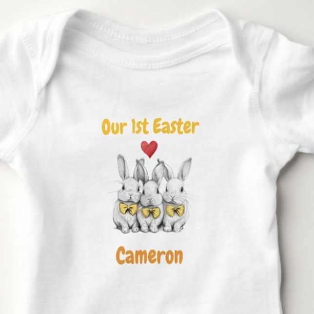 Zwillinge 1. Oster-Outfit, Hasen, Personalisiert  Baby Strampler (cute outfit for triplets 1st Easter with name)