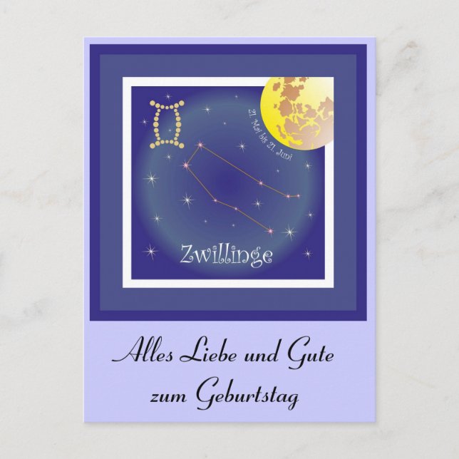 Zwillinge 21. Mai bis 21. Juni Postkarte (Vorderseite)