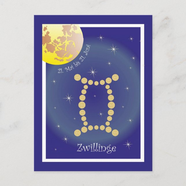 Zwillinge 21. Mai bis 21. Juni Postkarte (Vorderseite)