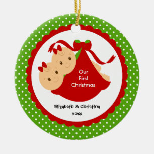 Zwillinge Baby Mädchen Erstes Weihnachtsbaum Schmu Keramikornament