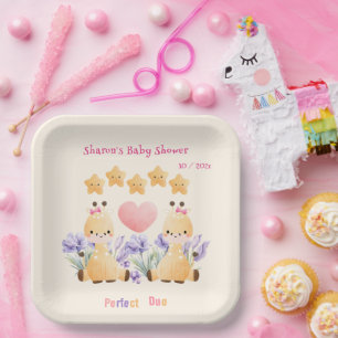 Zwillinge-Baby-Party   Süße Giraffen-Baby-Party Pappteller