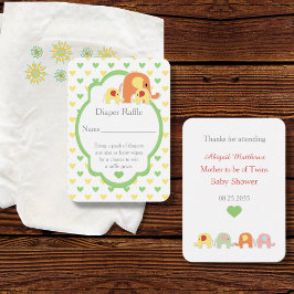 Zwillinge Baby Shower Elefanten Windel Tombola Begleitkarte
