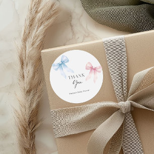 Zwillinge Baby Shower mit rosa blauem Schleifendek Runder Aufkleber