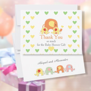 Zwillinge Babys Elefant Thema Baby Shower Dankeskarte