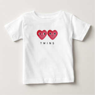 Zwillinge Babys Zwei Aquarell Rote Herzen Lächelnd Baby T-shirt