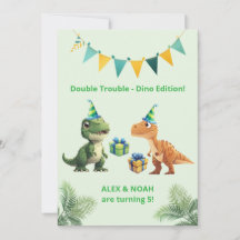 Zwillinge Dinosaurier Geburtstagseinladung Doppelt