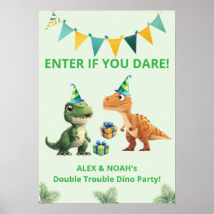 Zwillinge Dinosaurier Geburtstagsposter   Eintrete Poster