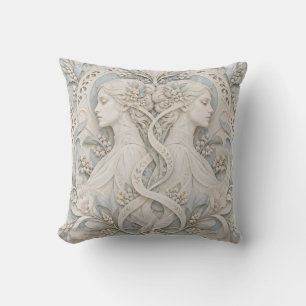Zwillinge Elfenbein Blau Porzellan Relief Stil Kissen