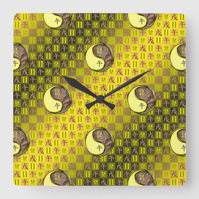 Zwillinge & Erdpferd Quadratische Wanduhr (Vorderseite)