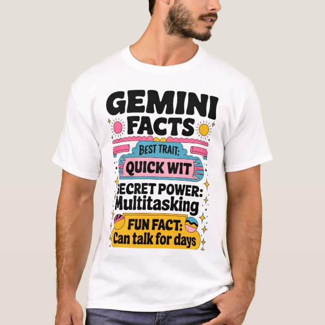 Zwillinge Fakten: Schnelles Wit, Multitasking und  T-Shirt (Vorderseite)