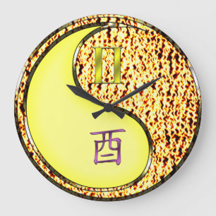 Zwillinge & Feuer Hahn Große Wanduhr