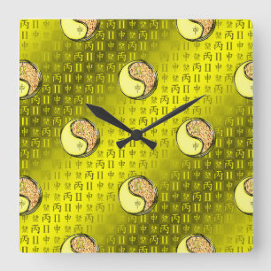 Zwillinge & Feueraffe Quadratische Wanduhr