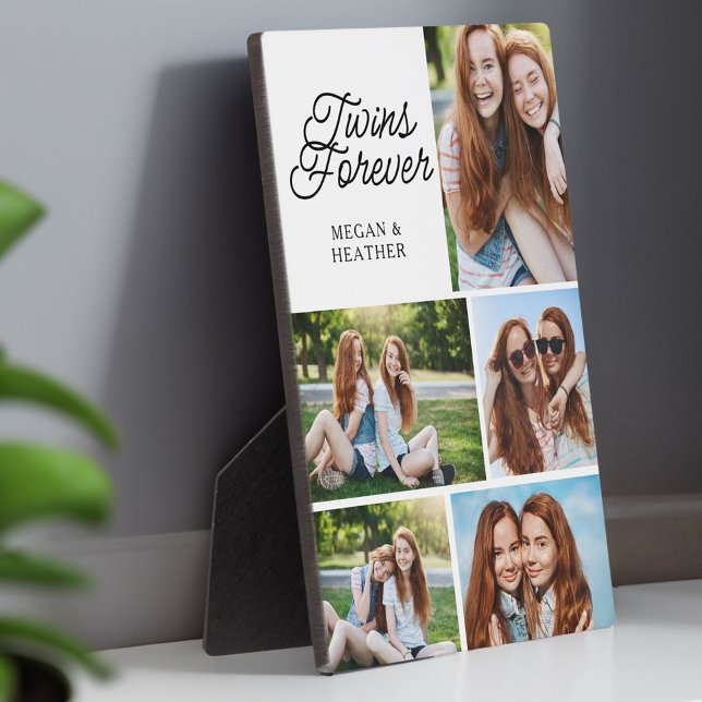 Zwillinge für jedes Geschwister 5 Foto Collage Sak Fotoplatte (Twins For Ever Sibling 5 Photo Collage keepsake Pl Plaque)