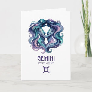 Zwillinge Geburtstagskarte. Sternzeichen Astrologi Feiertagskarte