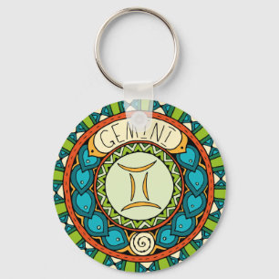 Zwillinge Gemini Sternzeichen farbenfrohes Mandala Schlüsselanhänger
