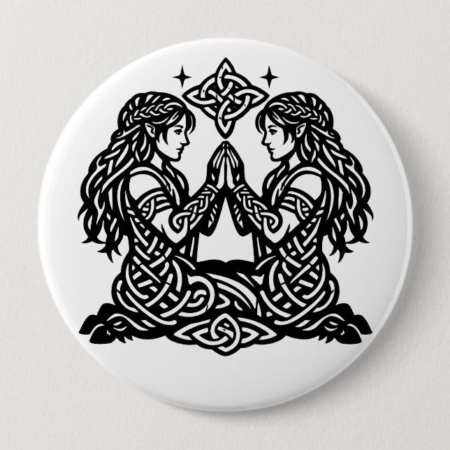 Zwillinge — Heimgesuchte Tinten-Zodiak-Zwillinge Button (Vorderseite)