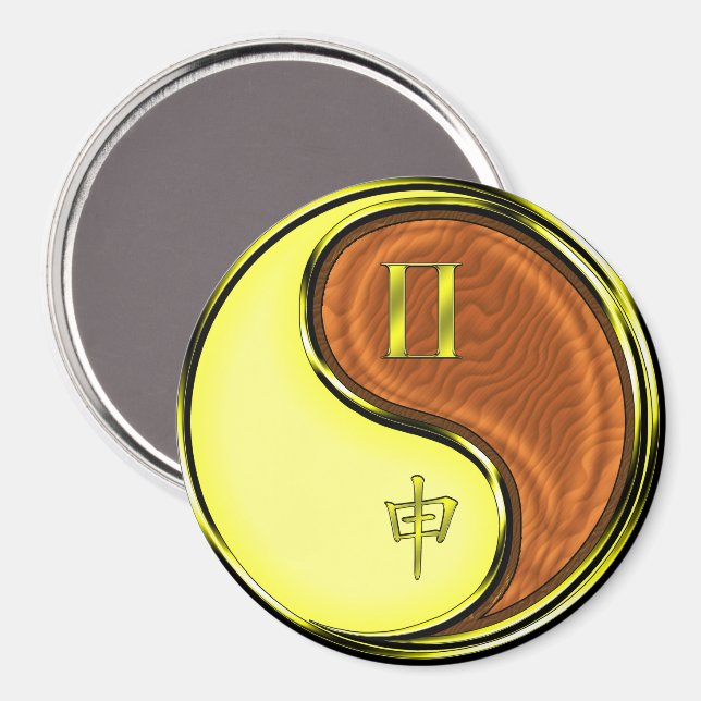 Zwillinge & Holz-Affe Magnet (Vorderseite/Rückseite)